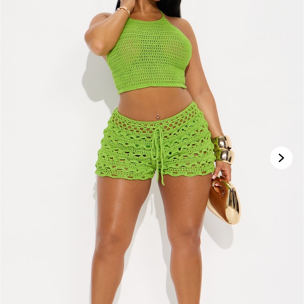 Green Crochet Halter Top and Shorts Set